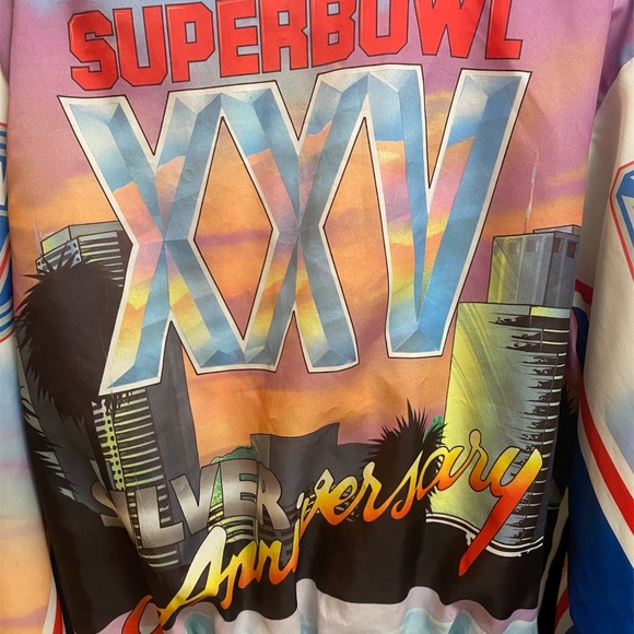 Vintage 1991 Chalk Line Super Bowl XXV Silver Anniversary Satin Jacket L Rare - Picture 4 of 7